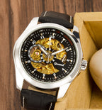 GESMART Men's Skeleton Automatic Mechanical Watch Leather Band Business Fashion