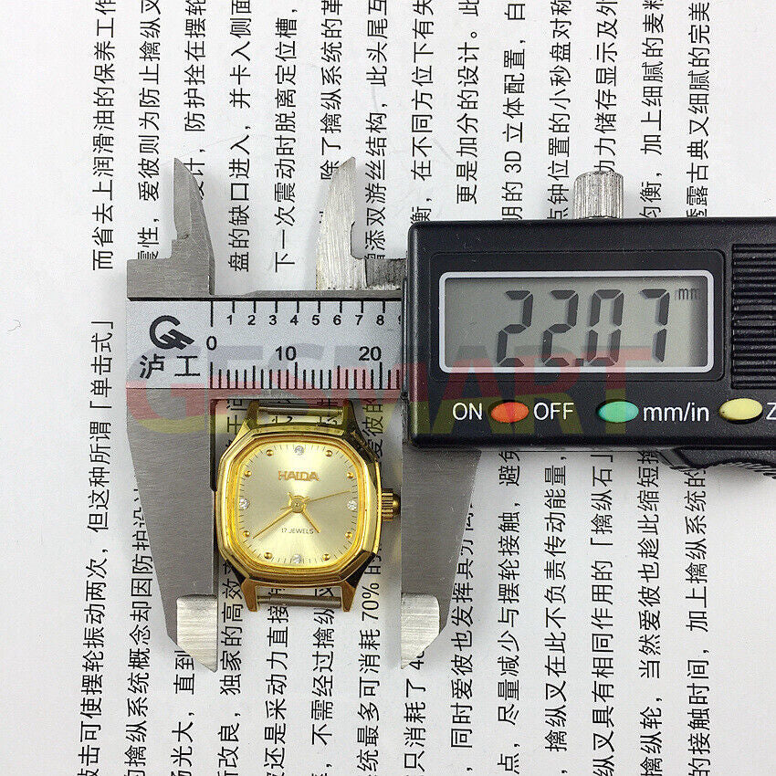 HAIDA Lady 22mm watch with golden nail accents, 17 jewels, and octagonal case for stylish elegance.
