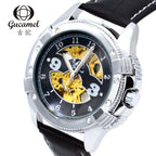 GESMART Men's Skeleton Automatic Mechanical Watch Diamond Studded Leather Band Fashion