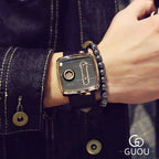 GESMART Men's Dual Movement Quartz Watch Genuine Leather Band European American Fashion Wristwatch