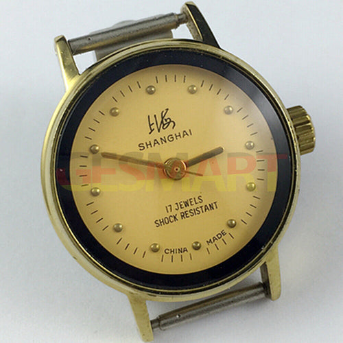 25mm China Made Lady manual mechanical watch with 17 jewels, yellow dial, and golden nail hands.