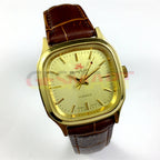 HONGLIAN Manual mechanical watch with golden hands, nail markers, and gold-tone case for elegant style
