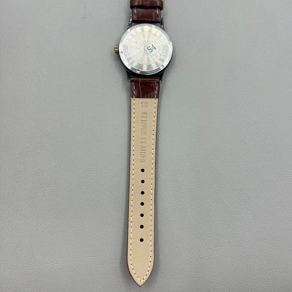 Shanghai 37mm manual mechanical watch with brown leather strap, Roman numerals, 17 jewels, classic style.