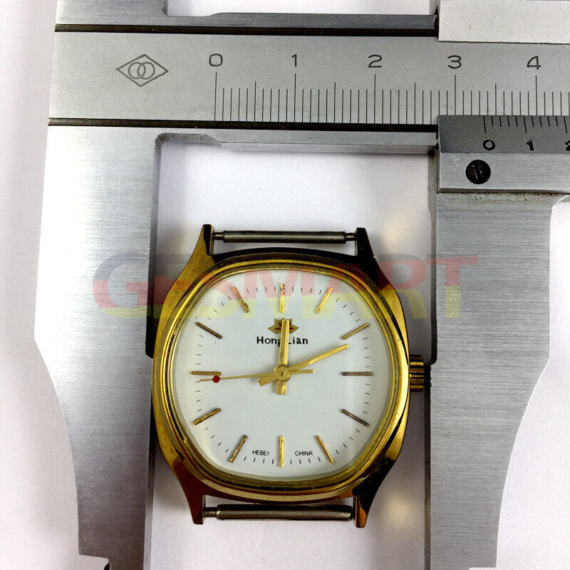 33mm HONGLIAN manual watch with white dial, gold nail markers, and square gold case for elegant style.