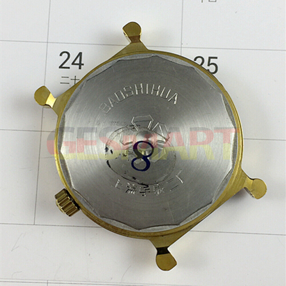 Shanghai 37mm manual mechanical watch featuring golden nails, black case, and golden dial for classic elegance.