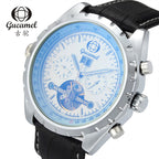 GESMART Men's Tourbillon Mechanical Watch Exhibition Case Back Luminous Leather Band Sports