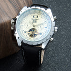 GESMART Men's Tourbillon Mechanical Watch Exhibition Case Back Luminous Leather Band Sports