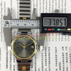 Qionghua 37mm steel manual watch with black dial, single calendar, 17 jewels, elegant timepiece.