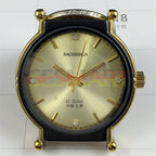 Shanghai 37mm manual mechanical watch with golden nails, black case, and golden dial for classic style.