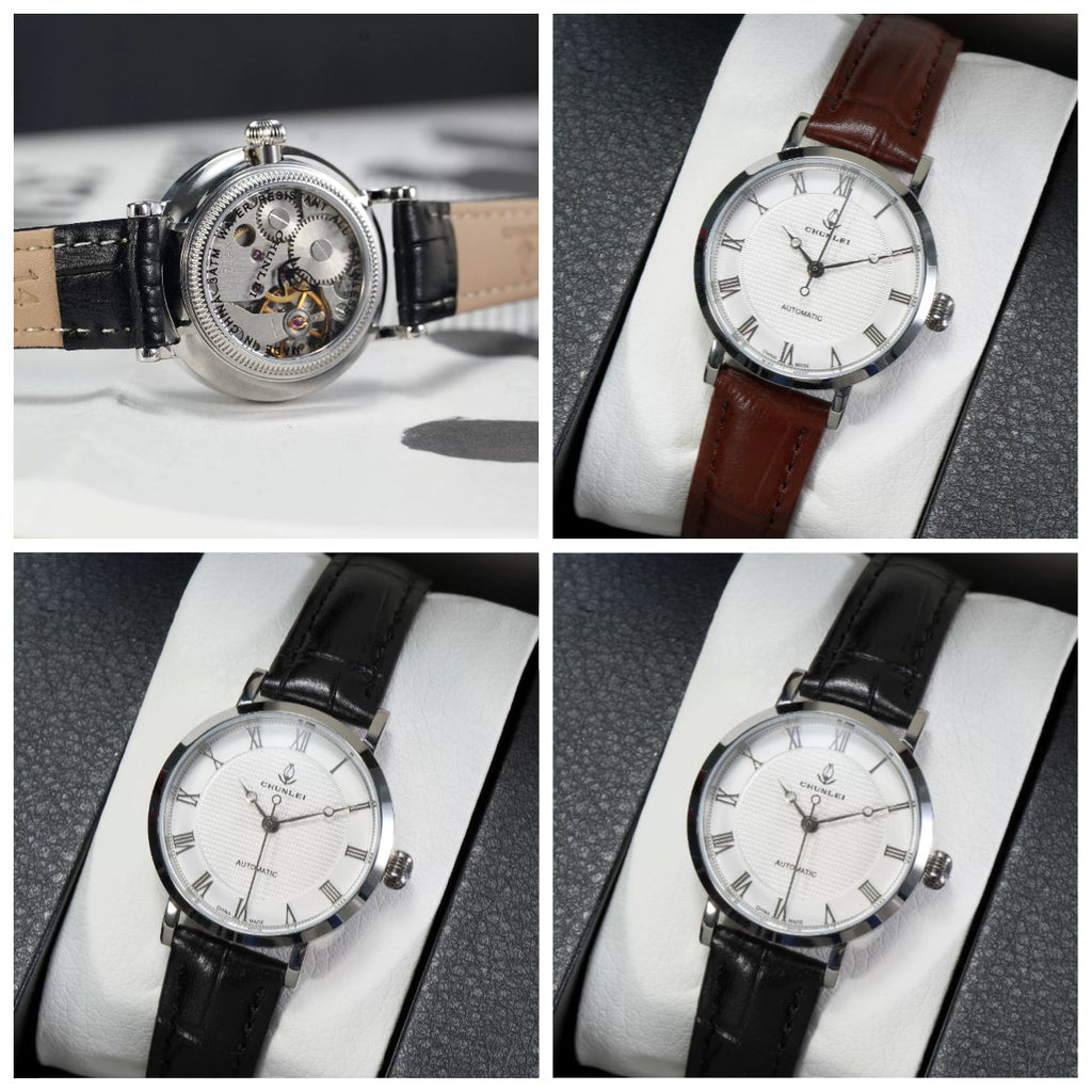 Chunlei Ladies Mechanical Watch Exhibition Back Solid Steel Bracelet Fashion