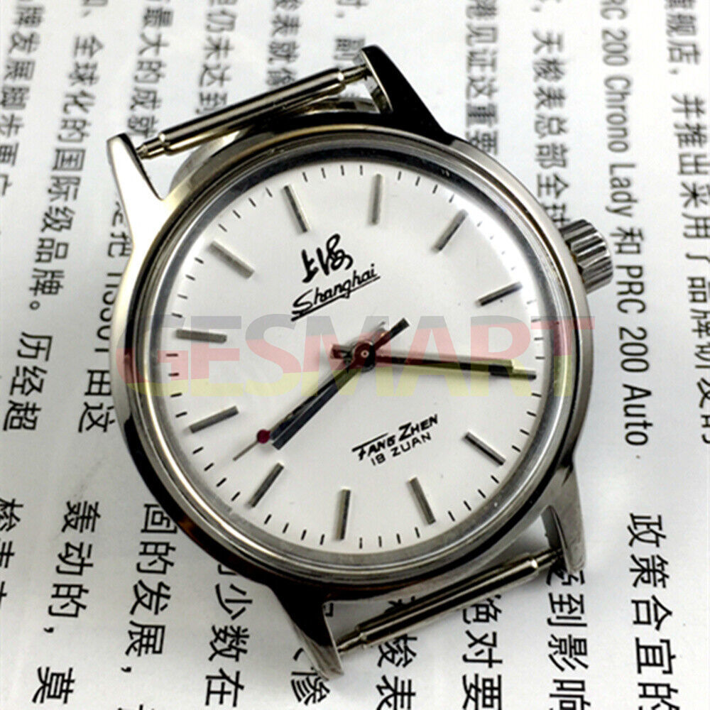32mm Shanghai Factory manual mechanical watch with silver case, silver nail hands, classic design.