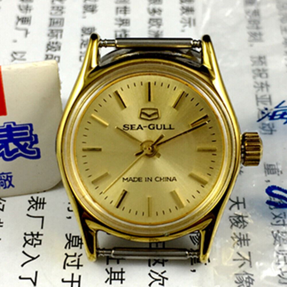 Elegant Seagull ladies' manual mechanical watch with golden dial, crafted by Tianjin Factory for stylish wear.