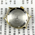 Golden dial ladies watch by Seagull with 19 jewels, manual mechanical movement, elegant Tianjin China design.