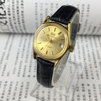 Golden dial Seagull Lady Watch with 19 jewels, manual mechanical movement, showcasing Tianjin Factory craftsmanship and timeless elegance.