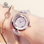 GESMART Women's Crystal Dial Quartz Watch Leather Band Fashion Elegant Genuine Leather Ladies Wristwatch