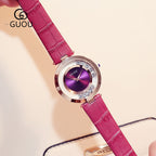GESMART Women's Crystal Dial Quartz Watch Leather Band Fashion Elegant Genuine Leather Ladies Wristwatch