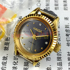 HAIDA 24mm ladies mechanical watch with grey dial, golden nail markers, 17 jewels, elegant round case.