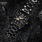 GESMART Men's Square Skeleton Automatic Mechanical Watch Steel Band Water Resistant Fashion Trendy