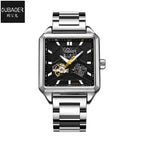GESMART Men's Square Skeleton Automatic Mechanical Watch Steel Band Water Resistant Fashion Trendy