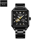 GESMART Men's Square Skeleton Automatic Mechanical Watch Steel Band Water Resistant Fashion Trendy