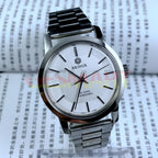 China Baihua 37mm manual mechanical watch, silver dial, 19 jewels, shock-resistant, elegant classic style.