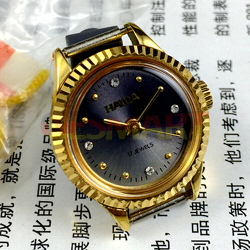 HAIDA 24mm manual mechanical lady watch with golden nail markers, 17 jewels, and grey dial round case.