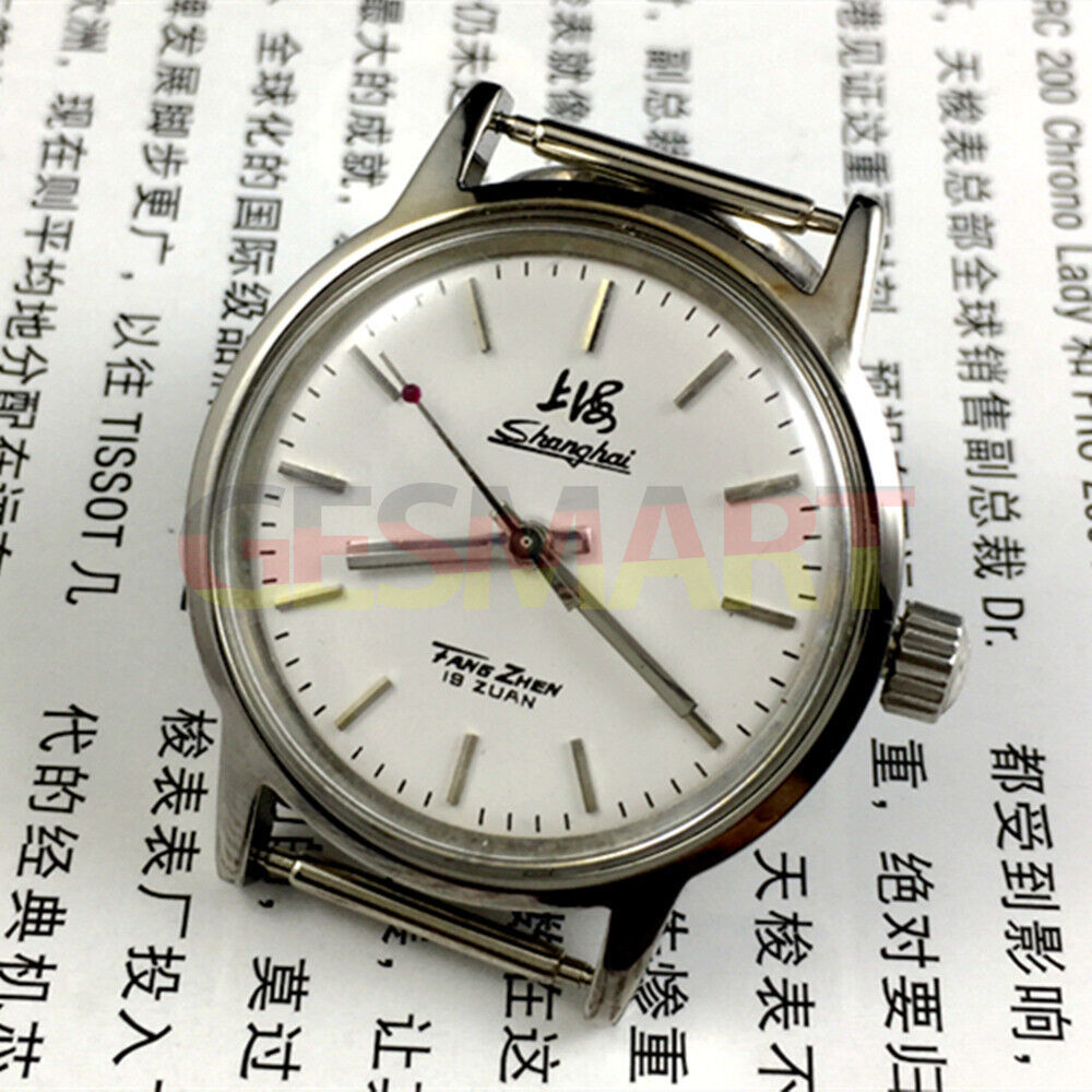 Shanghai Factory 32mm manual mechanical watch with 19 jewels, shock-resistant for lasting performance.