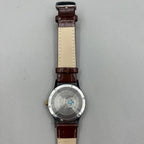 Shanghai 37mm manual mechanical watch with brown leather strap, Roman numerals, 17 jewels, classic style.