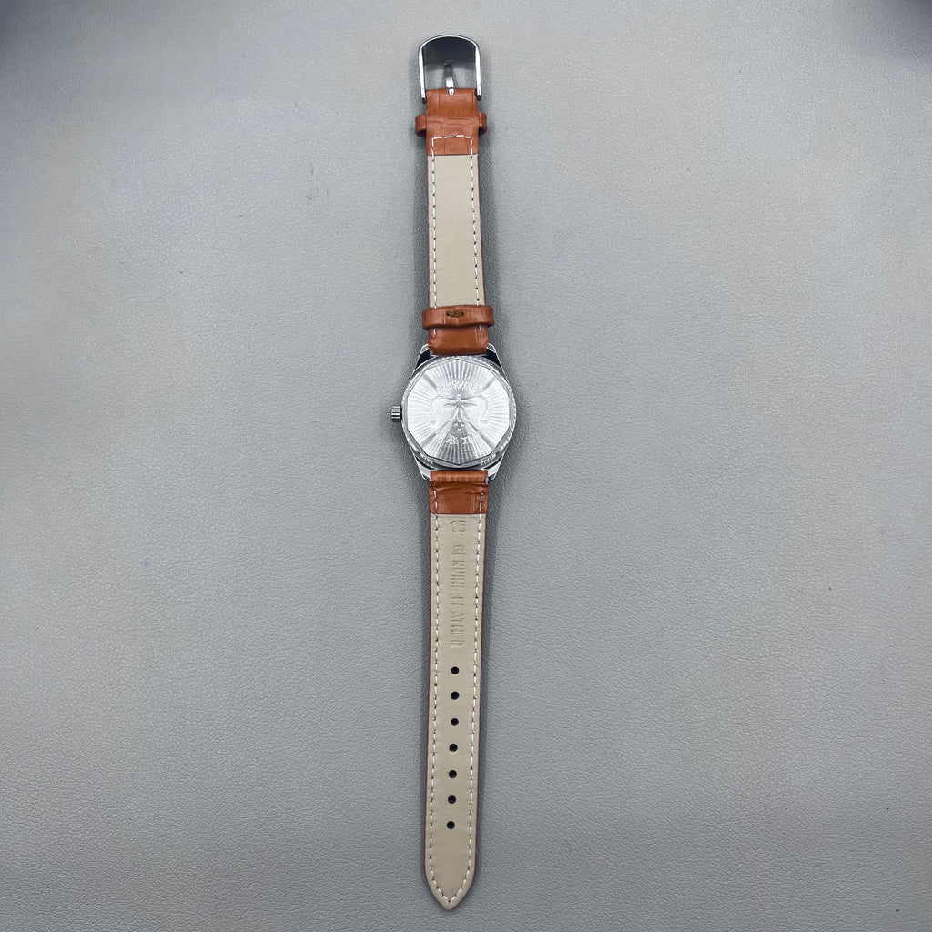 HONGLIAN 32mm brown leather band manual watch with 17 jewels and Roman numeral dial.