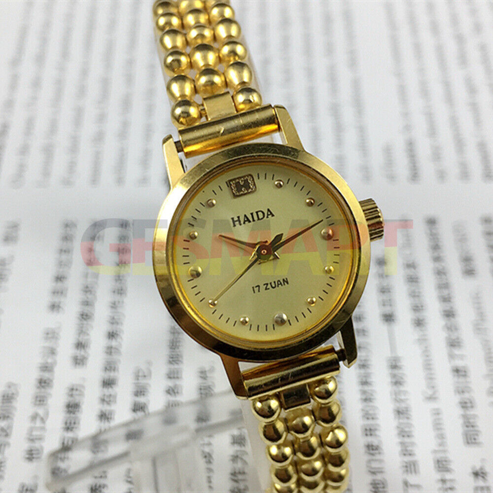Shanghai brand lady manual mechanical watch with 17 jewels, golden nail design, 22mm case, elegant style.