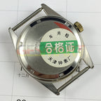 Zhufeng 36mm manual mechanical watch with golden case, nail hour markers, and sleek two-hand design