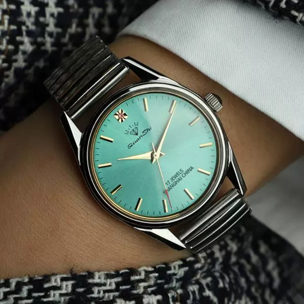 Vintage Diamond Men's Manual Wind Watch Steel Bracelet Leather Strap NOS