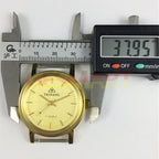 37mm TAIHANG manual watch with gold case, yellow dial, and gold nail markers for a refined look.