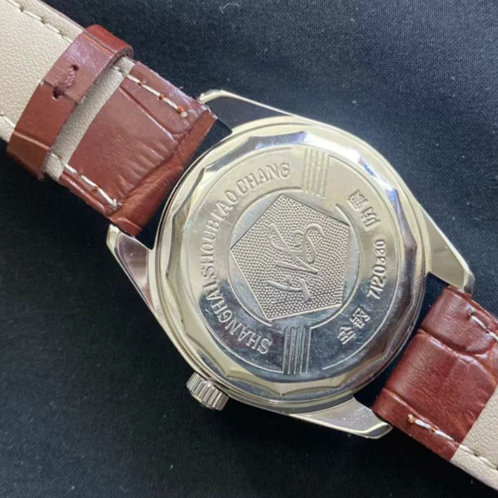 Shanghai Men's Manual Wind Watch Steel Bracelet Large Numeral Dial NOS