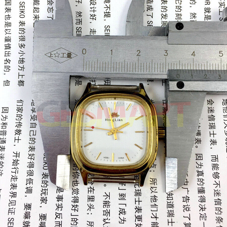HONGLIAN manual mechanical watch with golden nail indices, square gold case, and white dial for elegant wear.