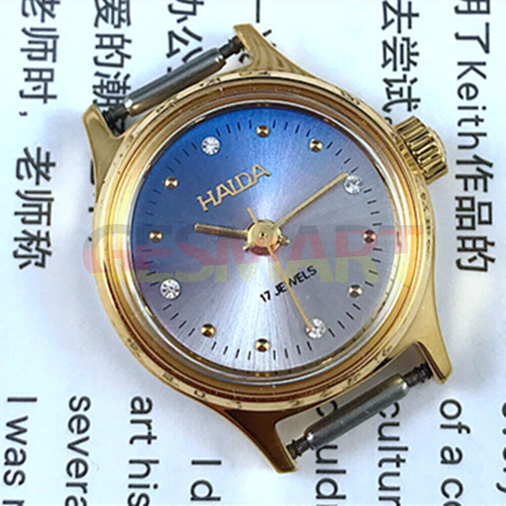 HAIDA 23mm ladies mechanical watch with golden markers, 17 jewels, and blue gradient dial for elegant wear.
