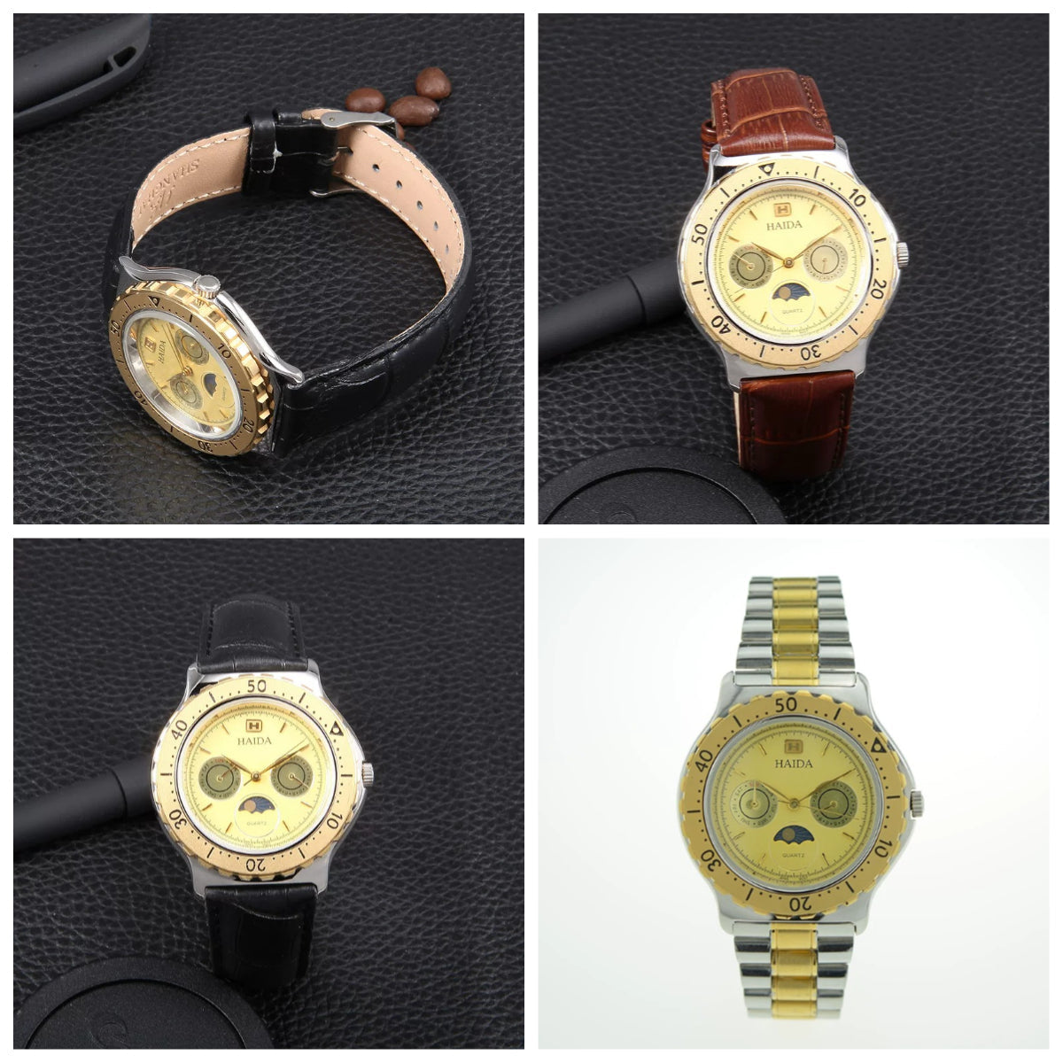 HAIDA Men's Multi-Function Quartz Watch 5 Hands Subdials Moonphase NOS