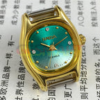 24mm HAIDA golden mechanical lady watch featuring a gradient green dial and 17-jewel precision craftsmanship.