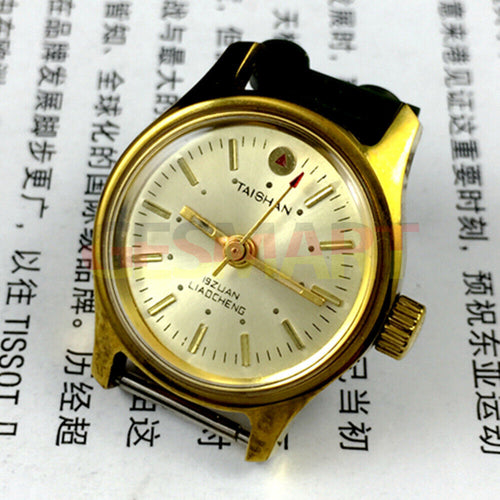 Golden 26mm TAISHAN Lady Watch with manual mechanical movement and 19 jewels, elegant design from China Liaocheng.