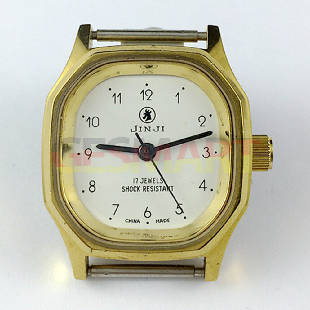 SHANGHAI JINJI lady watch with 17 jewels, golden numeral nail markers, and manual mechanical movement