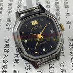 Manual mechanical lady watch with octagonal case, sparkling imitation diamonds, 17 jewels.
