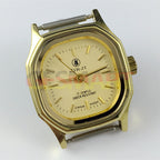Elegant 26mm SHANGHAI JINJI lady watch with golden square case and 17 jewel manual mechanical movement.