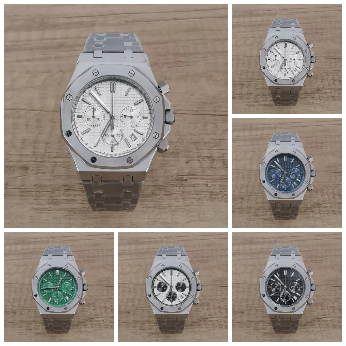 Men's 41mm Quartz Chronograph Watch Stainless Steel Case Bracelet VK63 Movement