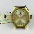 28mm Dandong Kongque lady mechanical watch with golden dial, 19 jewels, elegant manual winding timepiece.