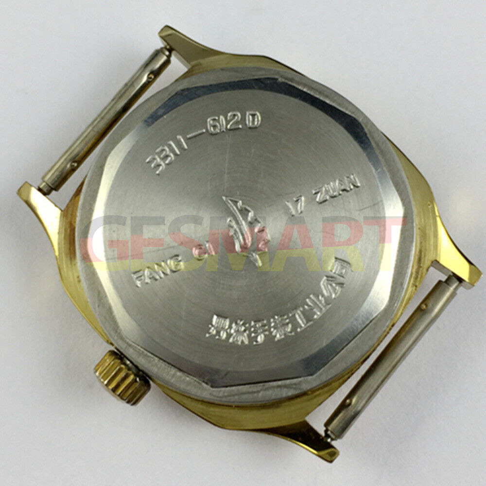 Dandong 34mm Peacock manual mechanical watch with black dial, 17 jewels, and calendar display.