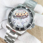 Men's 40mm Mechanical Watch NH35 Sapphire Cartoon Space Dial Canvas Strap