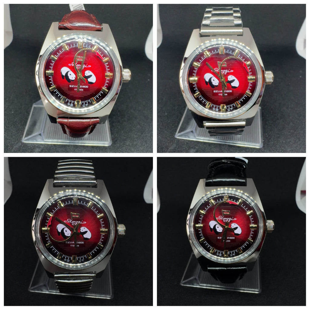 Red Flag Panda Men's Vintage Manual Wind Watch All Steel Airplane Hands