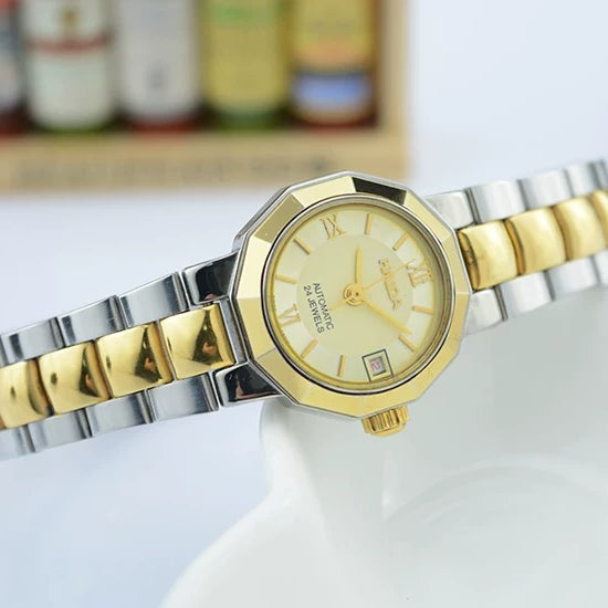 HAIDA Ladies Automatic Mechanical Watch Two-Tone Crystal-Set Vintage
