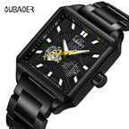 GESMART Men's Square Skeleton Automatic Mechanical Watch Steel Band Water Resistant Fashion Trendy
