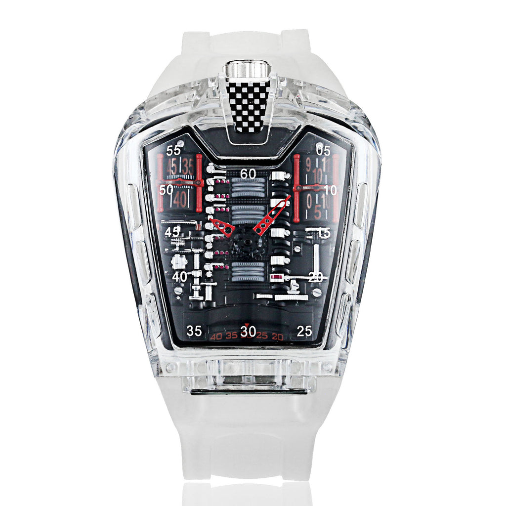 Men's Transparent-Case Silicone Sport Quartz Watch